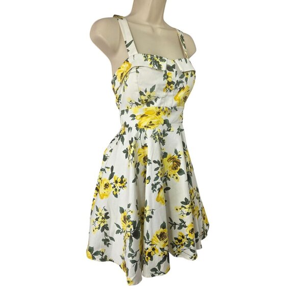 IXIA 40s Inspired Bold Yellow Floral Sundress Sz S Sweetheart Neck Tie Back - Picture 5 of 7
